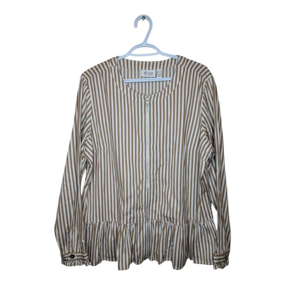 Denim & Co. Yarn Dyed Striped Ruffle Peplum Zip Up Jacket Size L NWOT - Picture 1 of 12
